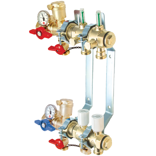 Legend Valves 8000P-14-2 1-1/4" Modular Brass Manifold Pro Kit; Includes all required pieces for a 2-Port Modular Manifold with Red & Blue Integrated Adapter Valves
