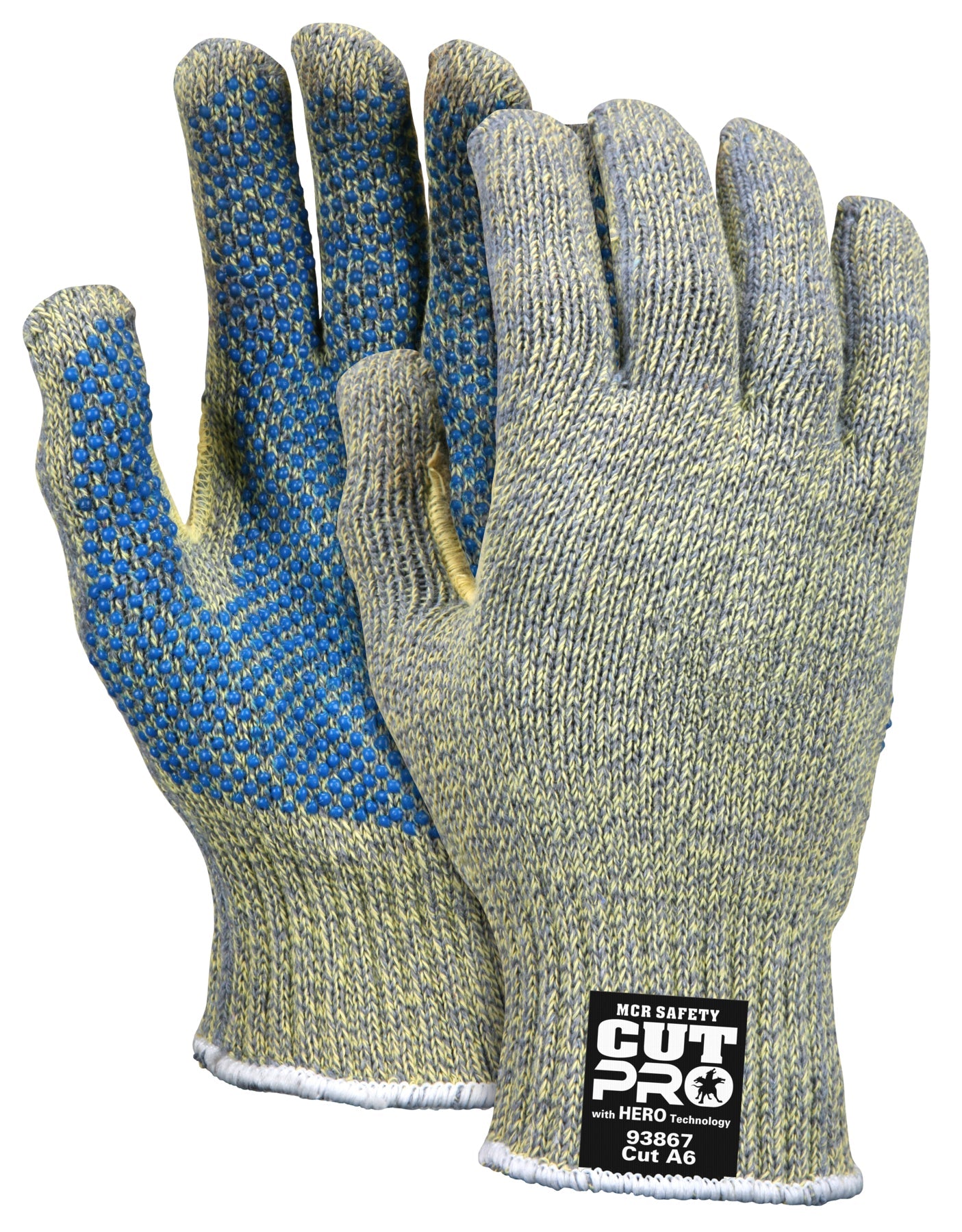 MCR Safety 93867M MCR Safety Cut Pro® with Hero™ Technology 7-Gauge Regular Weight Shell Made with ARX® Aramid Fibers PVC Palm Dotted Cut Resistant Work Gloves (1 DZ)