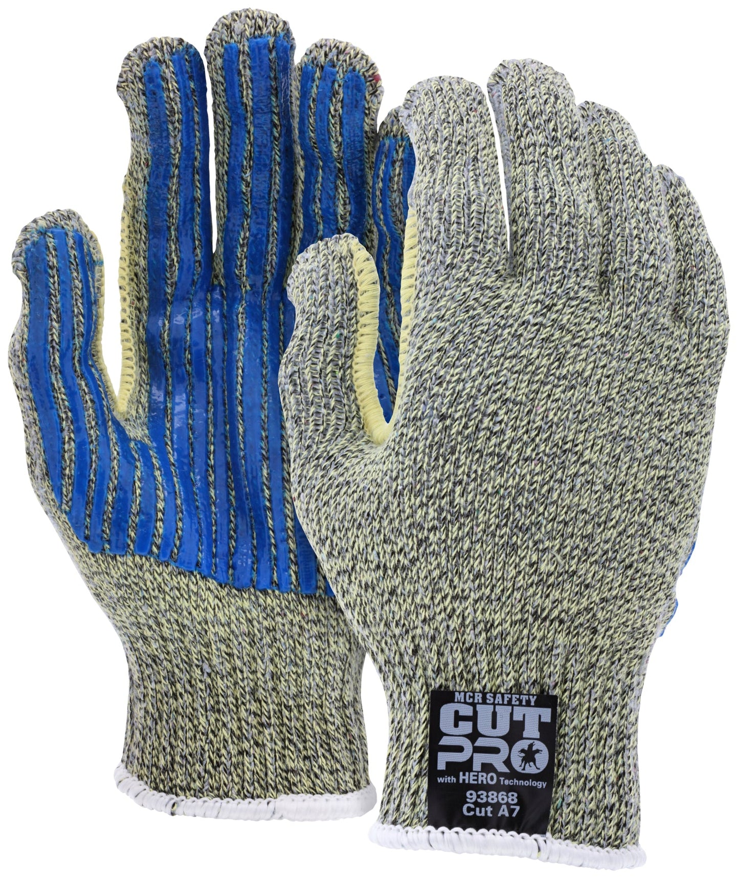 MCR Safety 93868S MCR Safety Cut Pro® with Hero™ Technology 7-Gauge Regular Weight Shell Made with ARX® Aramid Fibers PVC Striped Palm Cut Resistant Work Gloves (1 DZ)