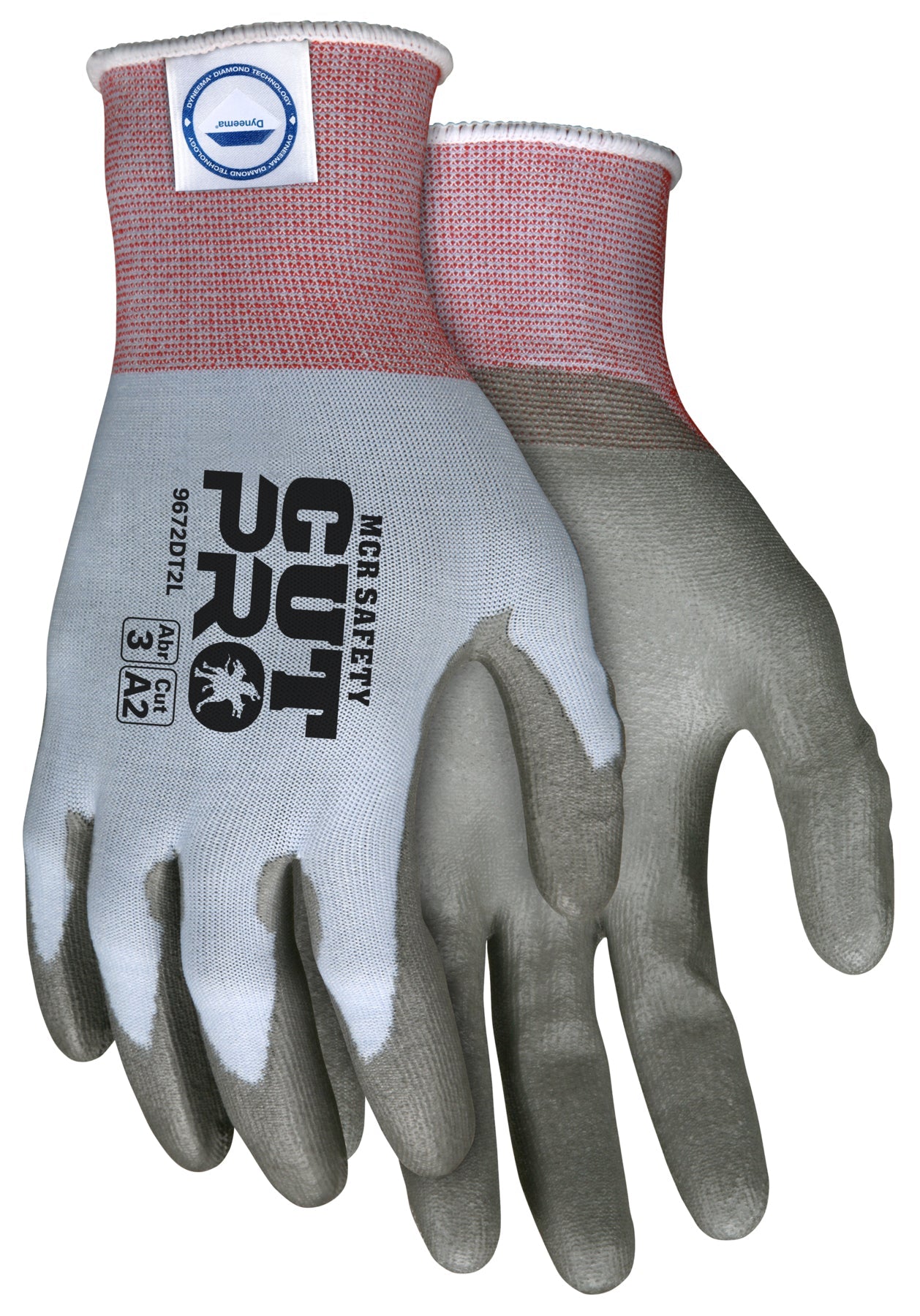 MCR Safety 9672DT2L MCR Safety Cut Pro® 18-Gauge Dyneema® Diamond Technology Shell Cut Resistant Work Gloves Polyurethane (PU) Coated Palm and Fingertips (1 Pair)