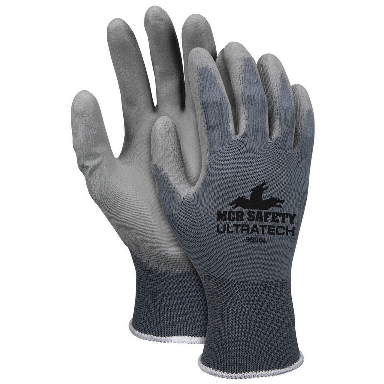 MCR Safety 9696M MCR Safety NXG­® Work Gloves 13 Gauge Gray Nylon Shell Gray PU Coated Palm and Fingertips (1 DZ)