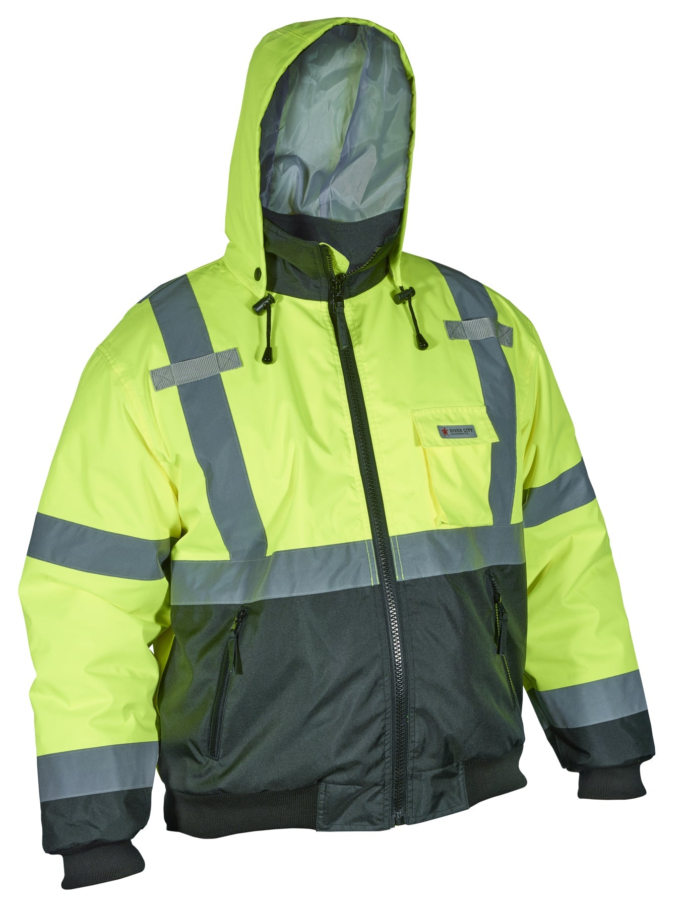 MCR Safety VBBCL3LXL Luminator® Hi-Vis Bomber Jacket ANSI/ISEA 107 2020 Type R Class 3 Insulated Rain Jacket Fluorescent Lime/Black Silver Reflective Stripes (1 EA)