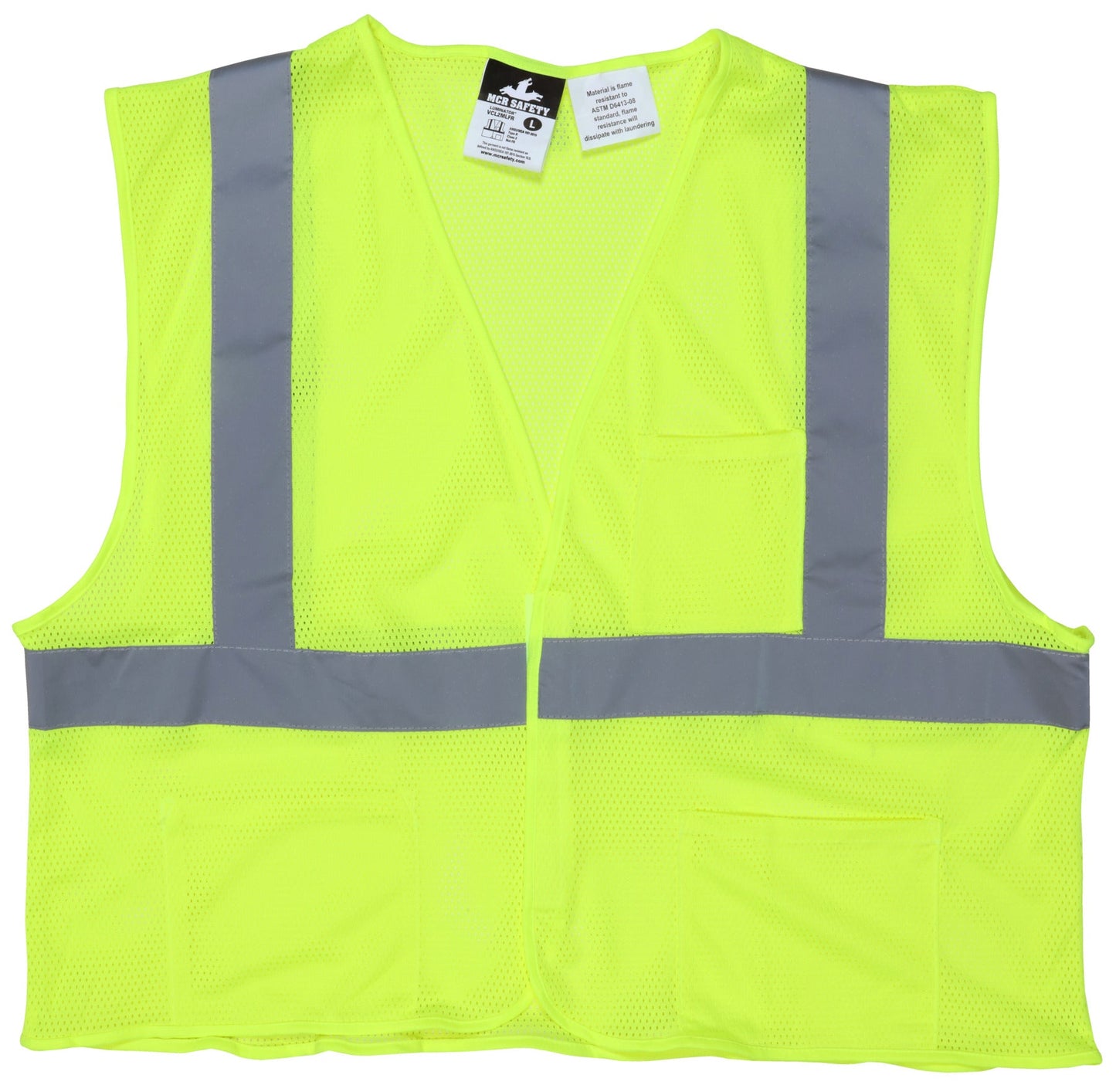 MCR Safety VCL2MLFRXL Luminator® Series Hi-Vis Reflective Lime Safety Vest ANSI/ISEA 107 2020 Type R Class 2 Mesh Fabric with 2 Inch Silver Stripes Hook and Loop Front Closure (1 EA)