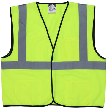 MCR Safety VCL2SLX2 Luminator® Series Hi-Vis Reflective Lime Safety Vest Meets ANSI/ISEA 107 2020 Standard Type R Class 2 Compliant  Solid Fabric with 2 Inch Silver Stripes Hook and Loop Front Closure (1 EA)