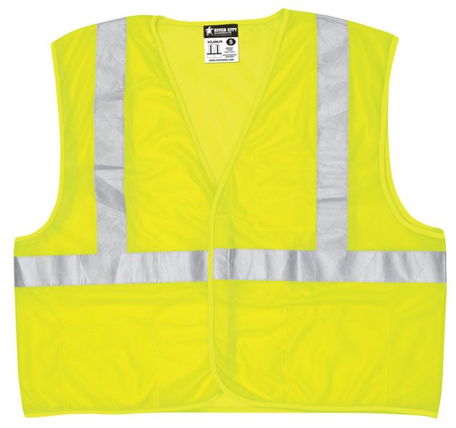 MCR Safety VCL2MLFRX2 Luminator® Series Hi-Vis Reflective Lime Safety Vest ANSI/ISEA 107 2020 Type R Class 2 Mesh Fabric with 2 Inch Silver Stripes Hook and Loop Front Closure (1 EA)