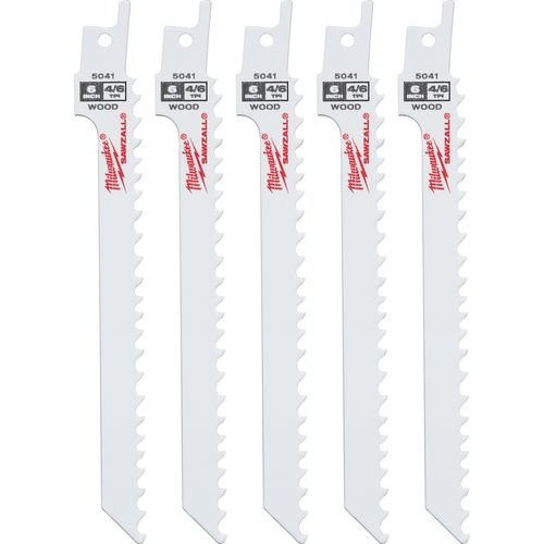 Milwaukee Tool 48-00-5041 6" 4/6 TPI SAWZALL Blade for Wood Scroll, 5 EA/PKG