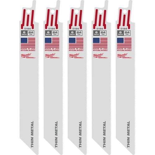 Milwaukee Tool 48-01-2186 6" 24 TPI SAWZALL Blade for Thin Metal, 25 EA/PK