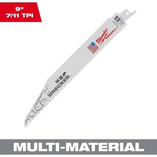 Milwaukee Tool 48-01-2702 9" 7/11 TPI WRECKER SAWZALL Blade for Multi-Material, 10 EA/PK