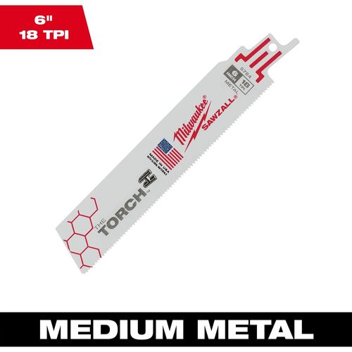 Milwaukee Tool 48-01-2764 6" 18 TPI TORCH SAWZALL Blade for Medium Metal, 10 EA/PK