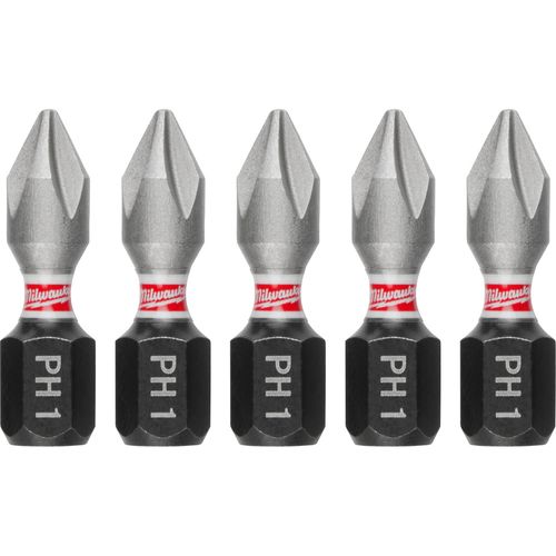 Milwaukee Tool 48-32-4661 SHOCKWAVE Impact Duty 1" Phillips #1 Insert Bits, 5 EA/PK