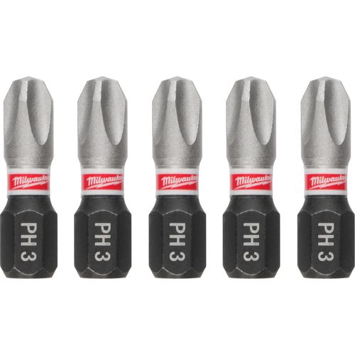 Milwaukee Tool 48-32-4663 SHOCKWAVE Impact Duty 1" Phillips #3 Insert Bits, 5 EA/PK