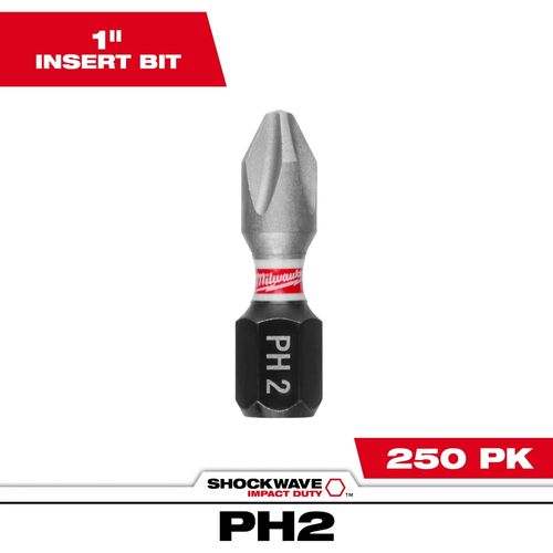 Milwaukee Tool 48-32-4881 SHOCKWAVE Impact Duty 1" Phillips #2 Insert Bits, 250 EA/PK