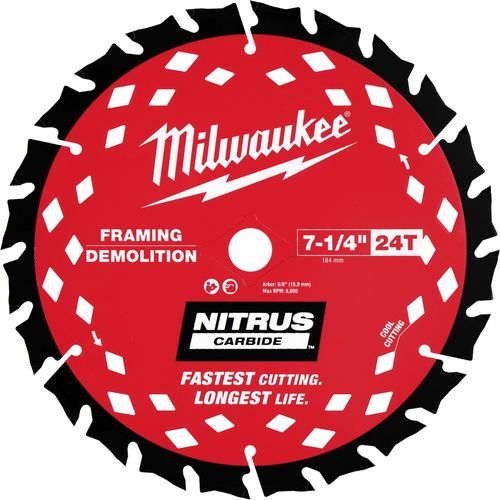 Milwaukee Tool 48-40-0752 7-1/4" 24T NITRUS Carbide Framing & Demolition Circular Saw Blade -, 2 EA/PK