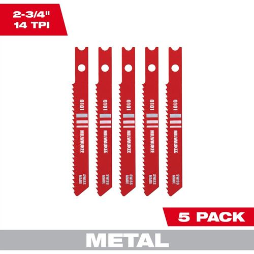 Milwaukee Tool 48-42-0101 2-3/4" 14TPI U-Shank Metal High Speed Steel Jig Saw Blades, 5 EA/PKG