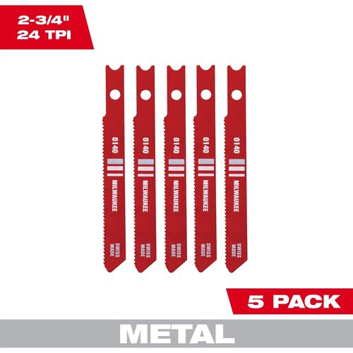Milwaukee Tool 48-42-0140 2-3/4" 24TPI U-Shank Metal High Speed Steel Jig Saw Blades, 5 EA/PKG