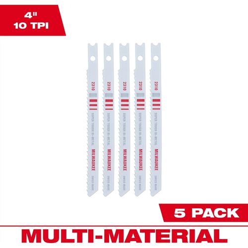 Milwaukee Tool 48-42-2310 4" 10TPI U-Shank Multi-Material Bi-Metal Jig Saw Blades, 5 EA/PKG