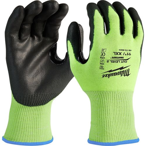 Milwaukee Tool 48-73-8924 High Visibility Cut Level 2 Polyurethane Dipped Gloves (2XL), 6 EA/PK