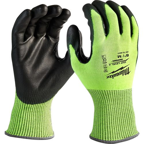 Milwaukee Tool 48-73-8941 High Visibility Cut Level 4 Polyurethane Dipped Gloves (Medium), 6 EA/PK