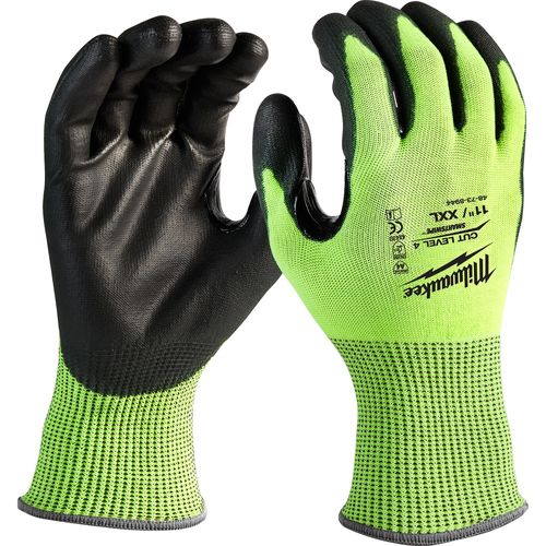 Milwaukee Tool 48-73-8944 High Visibility Cut Level 4 Polyurethane Dipped Gloves- (2XL), 6 EA/PK