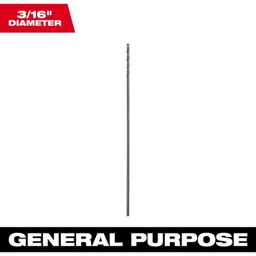 Milwaukee Tool 48-89-2771 3/16" x 12" Aircraft Length Black Oxide Drill Bit, 1 EA