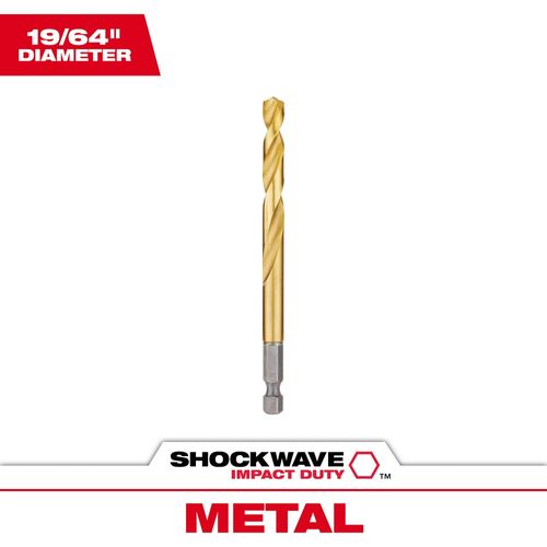 Milwaukee Tool 48-89-4616 19/64" SHOCKWAVE Impact Duty RED HELIX Titanium Drill Bit, 1 EA