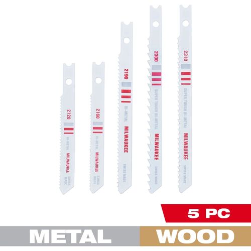 Milwaukee Tool 49-22-1168 5 Piece U-Shank Bi-Metal Jig Saw Blade Set, 1 AST