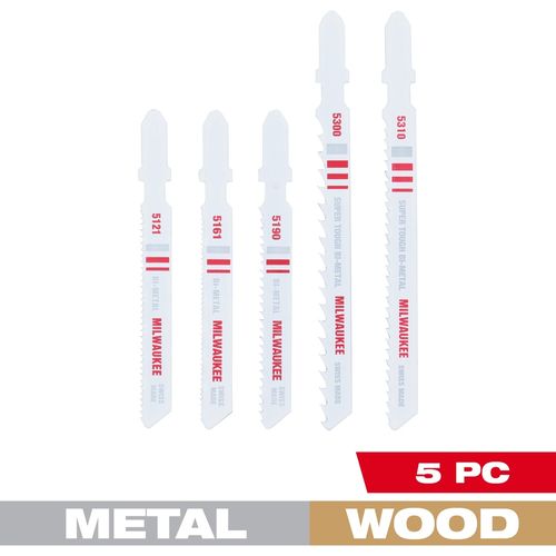 Milwaukee Tool 49-22-1178 5 Piece T-Shank Bi-Metal Jig Saw Blade Set, 1 AST