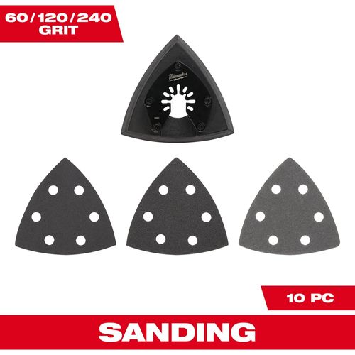 Milwaukee Tool 49-25-2009 10 Piece 3-1/2" Triangle Sanding Pad and Sandpaper Set, 1 ST