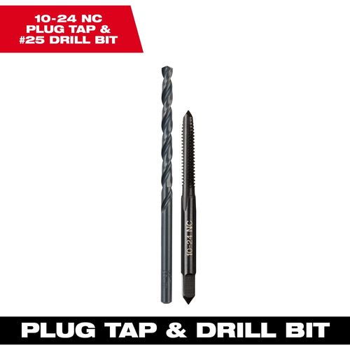 Milwaukee Tool 49-57-5525 10-24 NC Straight Flute Plug Tap & #25 Drill Bit, 1 EA