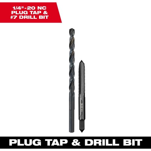 Milwaukee Tool 49-57-5534 1/4" -20 NC Straight Flute Plug Tap & #7 Drill Bit, 1 EA