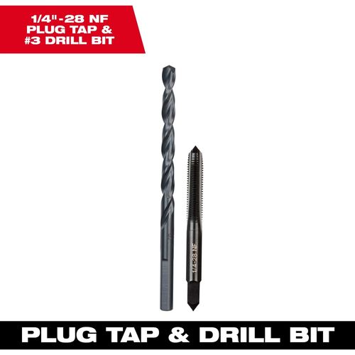 Milwaukee Tool 49-57-5538 1/4" -28 NF Straight Flute Plug Tap & #3 Drill Bit, 1 EA