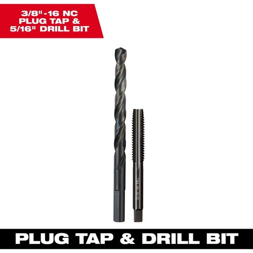 Milwaukee Tool 49-57-5548 3/8" -16 NC Straight Flute Plug Tap & 5/16" Drill Bit, 1 EA