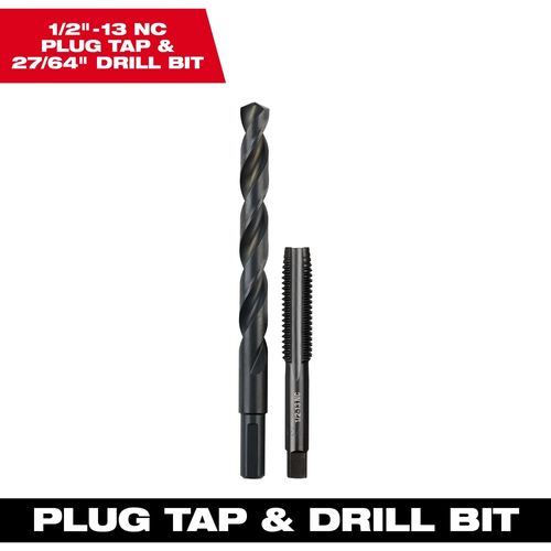Milwaukee Tool 49-57-5560 1/2" -13 NC Straight Flute Plug Tap & 27/64" Drill Bit, 1 EA