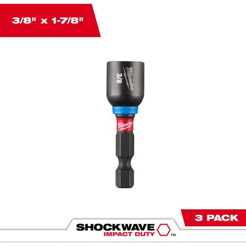 Milwaukee Tool 49-66-4525 SHOCKWAVE Impact Duty 3/8" x 1-7/8" Magnetic Nut Driver, 3 PK/CA