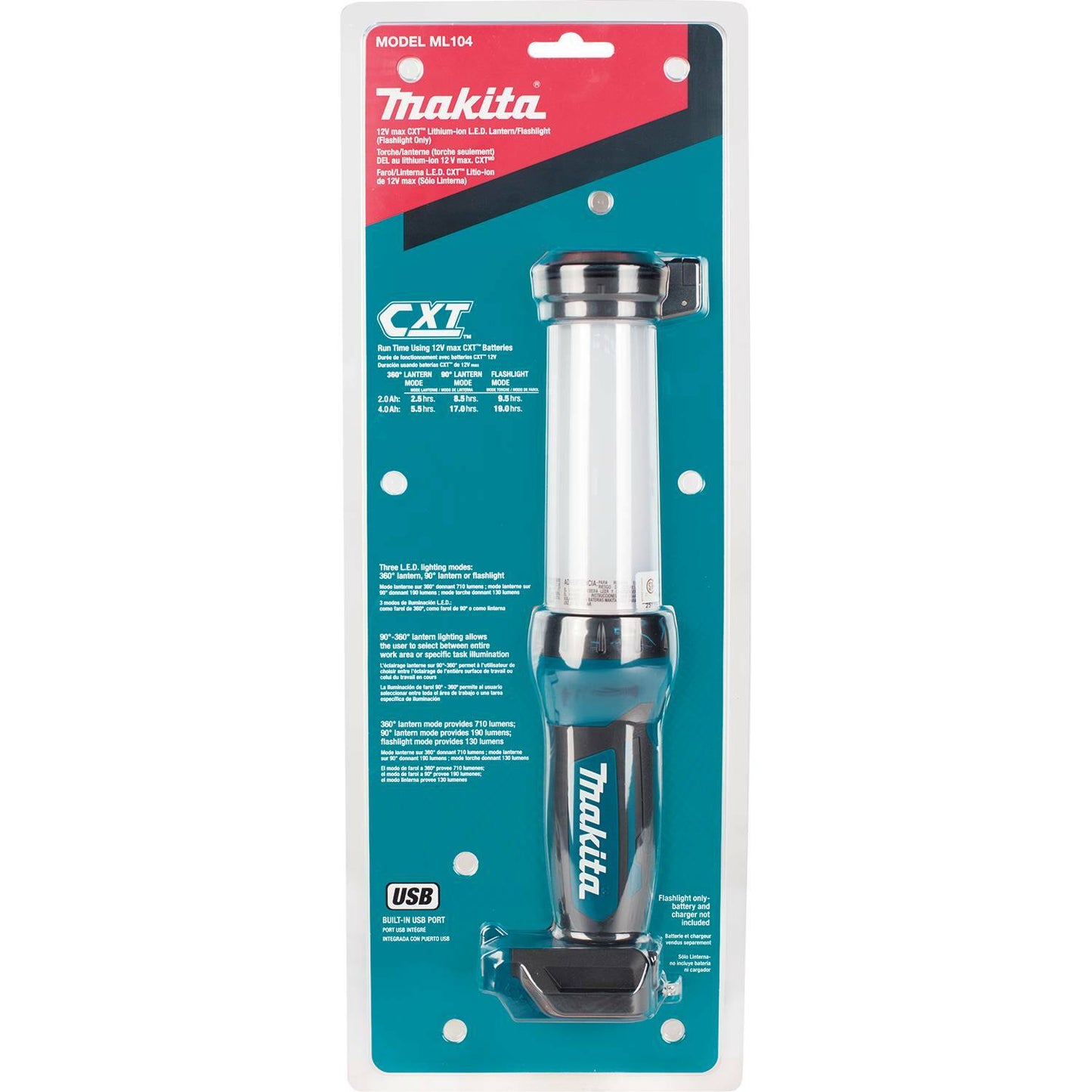 Makita ML104 12V max CXT® Lithium‘Ion Cordless L.E.D. Lantern/Flashlight, Flashlight Only