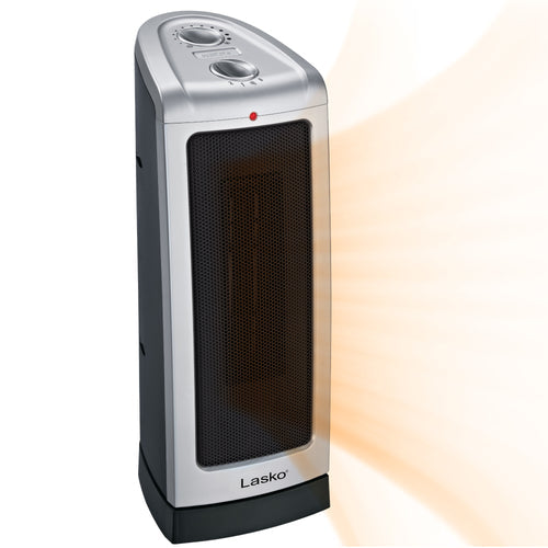 Lasko 5307 1500W Electric Oscillating Ceramic Tower Space Heater with Thermostat, Silver