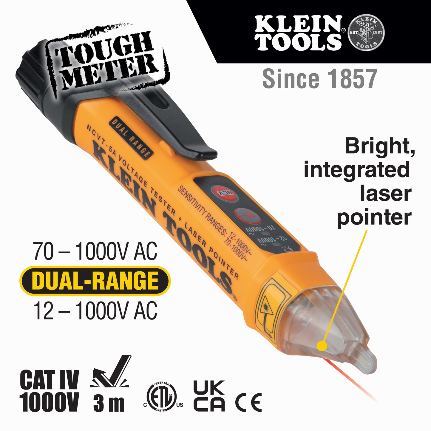 Klein Tools NCVT-5A Non-Contact Voltage Tester Pen, Dual Range, with Laser Pointer