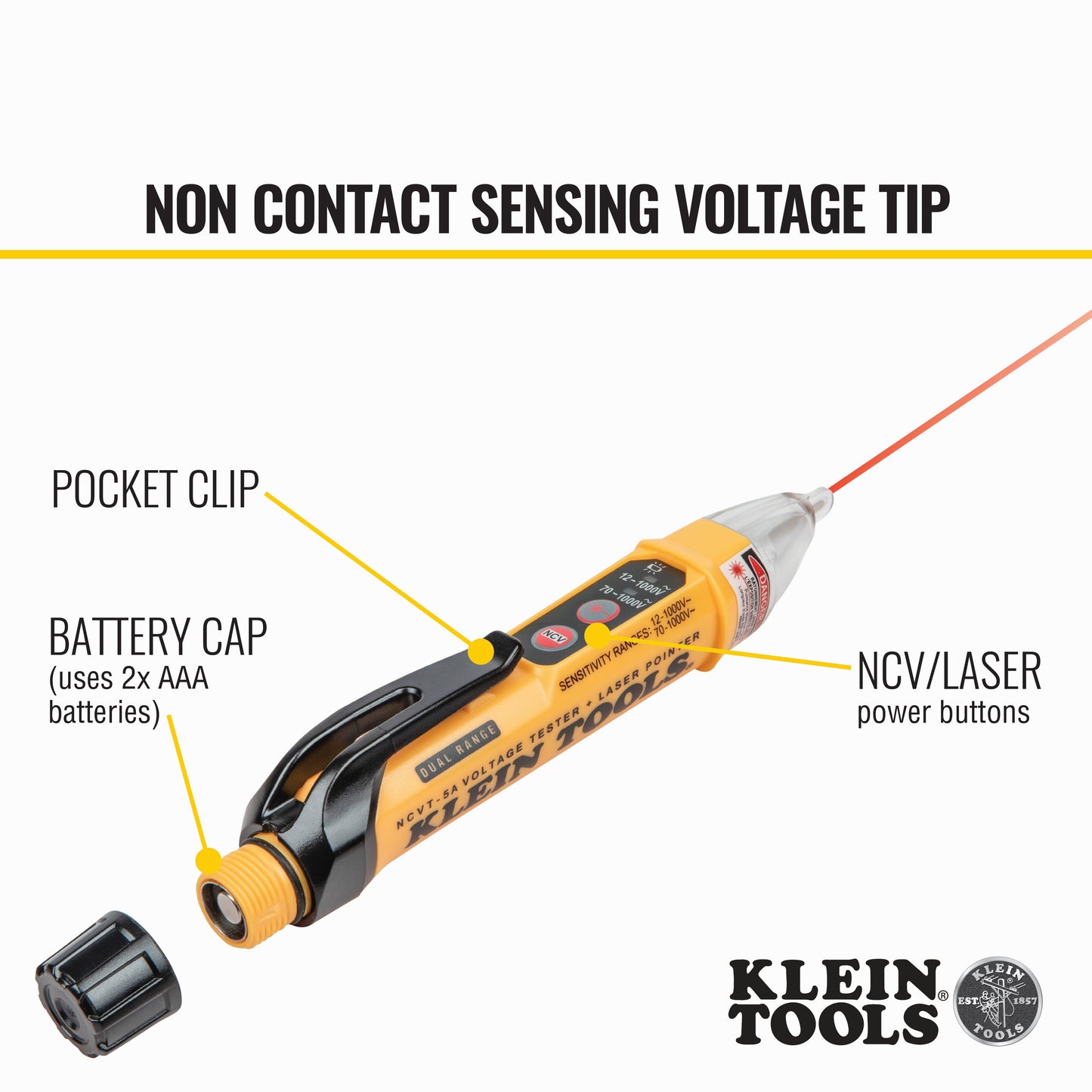 Klein Tools NCVT-5A Non-Contact Voltage Tester Pen, Dual Range, with Laser Pointer