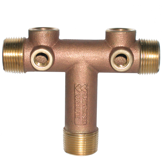 Legend Valves 312-174NL 1-1/4" x 4-1/2" No Lead Cast Bronze Two-Hole Short-Pattern Tank Tee