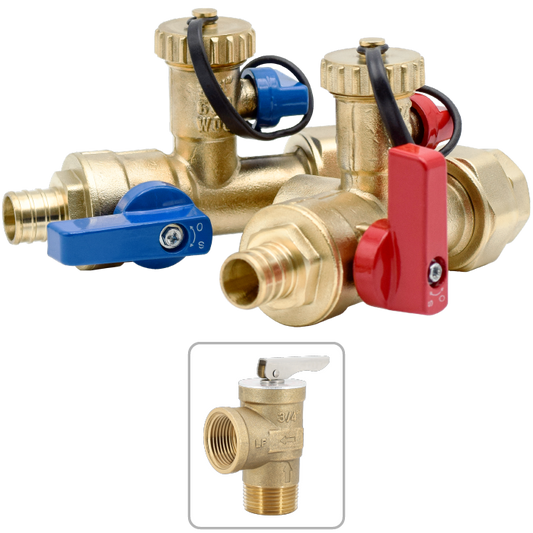 Legend Valves 101-251NL 3/4" No Lead Forged Brass Crimp Pex Tankless Water Heater Valve Kit with Pressure Relief Valve
