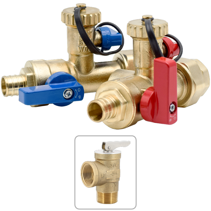Legend Valves 101-252NL 1" No Lead Forged Brass Crimp Pex Tankless Water Heater Valve Kit with Pressure Relief Valve