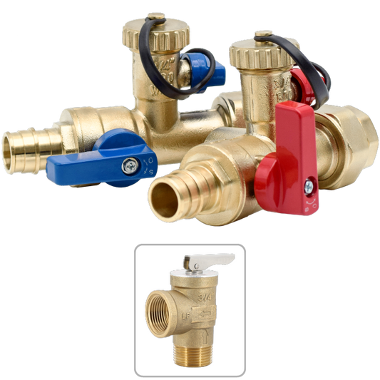 Legend Valves 101-262NL 1" No Lead Forged Brass Cold Expansion Pex Tankless Water Heater Valve Kit with Pressure Relief Valve