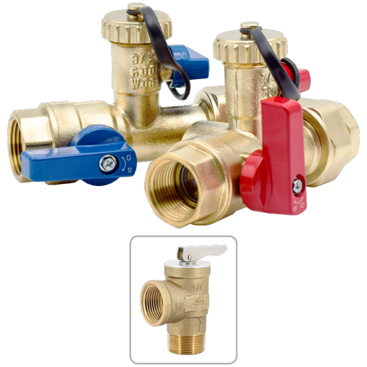 Legend Valves 101-149NL 3/4" No Lead Forged Brass FNPT Tankless Water Heater Valve Kit with Pressure Relief Valve