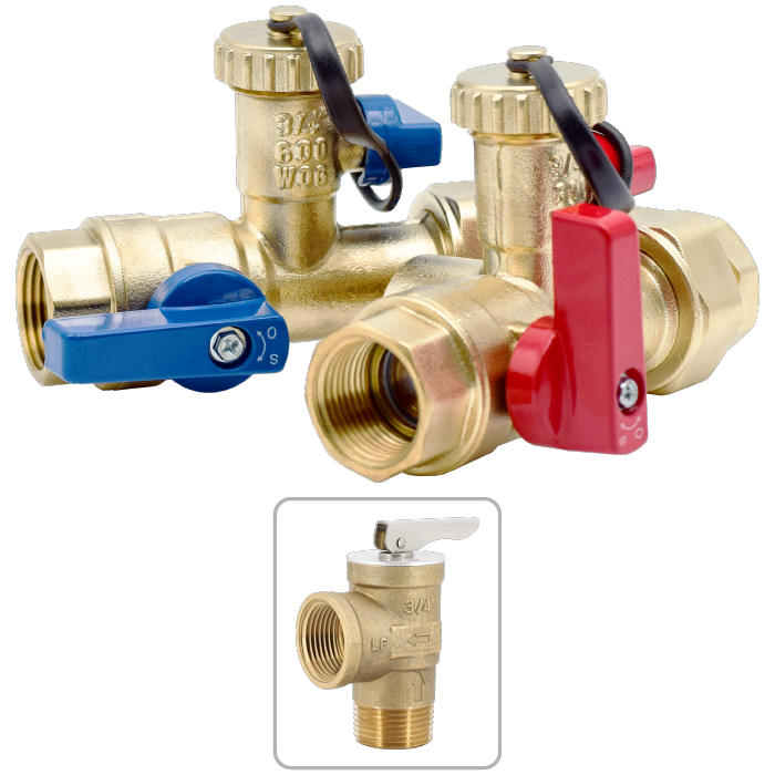 Legend Valves 101-155NL 1" No Lead Forged Brass FNPT Tankless Water Heater Valve Kit with Pressure Relief Valve
