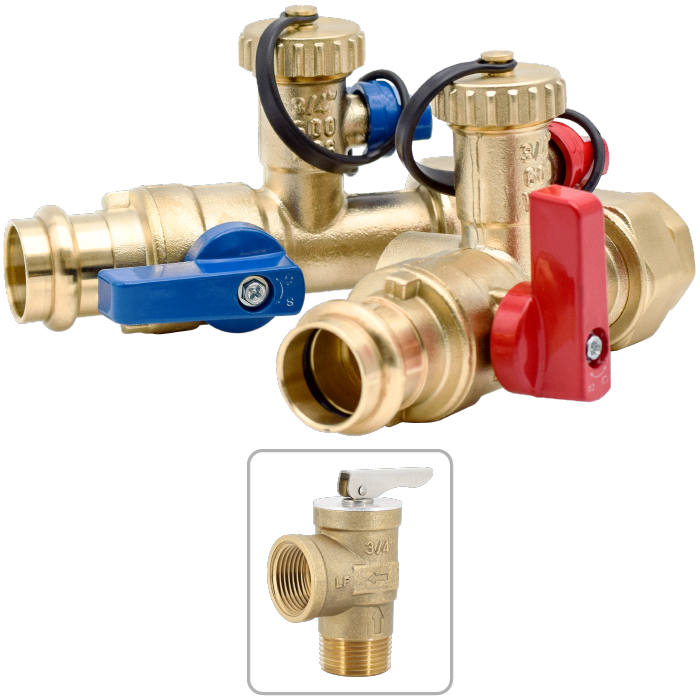 Legend Valves 101-271NL 3/4" LegendPress No Lead Forged Brass Tankless Water Heater Valve Kit with Pressure Relief Valve
