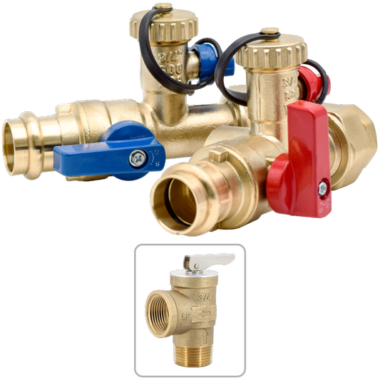 Legend Valves 101-272NL 1" LegendPress No Lead Forged Brass Tankless Water Heater Valve Kit with Pressure Relief Valve