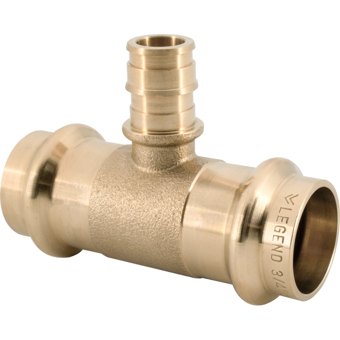 Legend Valves 450-889P 1-1/2" x 1-1/2" x 1" LegendPress No Lead DZR Forged Brass Cold Expansion PEX Reducing Tee