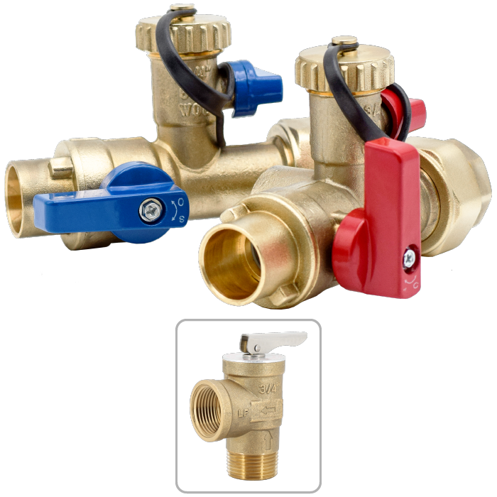 Legend Valves 101-154NL 3/4" No Lead Forged Brass Sweat Tankless Water Heater Valve Kit with Pressure Relief Valve