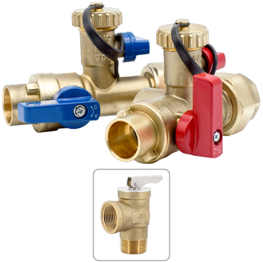 Legend Valves 101-154NL 3/4" No Lead Forged Brass Sweat Tankless Water Heater Valve Kit with Pressure Relief Valve