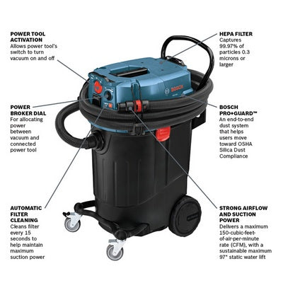 Bosch VAC140AH 14-Gallon Dust Extractor With Auto Filter Clean And Hepa Filter